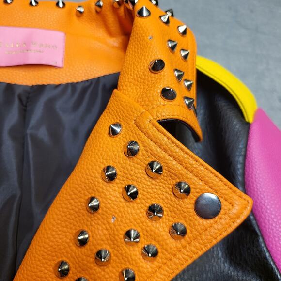Azalea Wang Graffiti Screams Jacket Womens XL Moto Studded Faux Leather WX055D - Picture 5 of 15